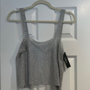 NWT Lulus Silver Rhinestone Chainmail top